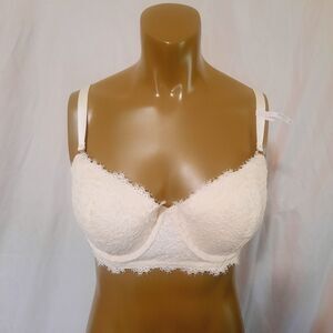 Aerie Real Power Balconette Light Lined Eyelash Lace Bra 36DD NWT Cream Color